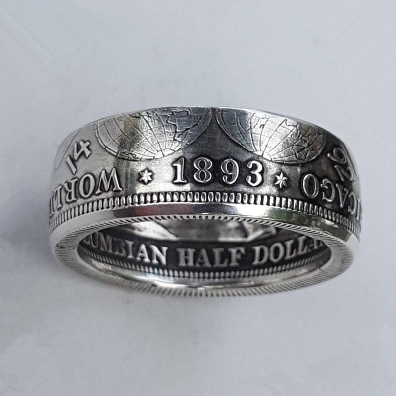 Cincin Emas 18k Desain Ukiran Koin Morgan Silver Dolar Amerika Serikat 1893