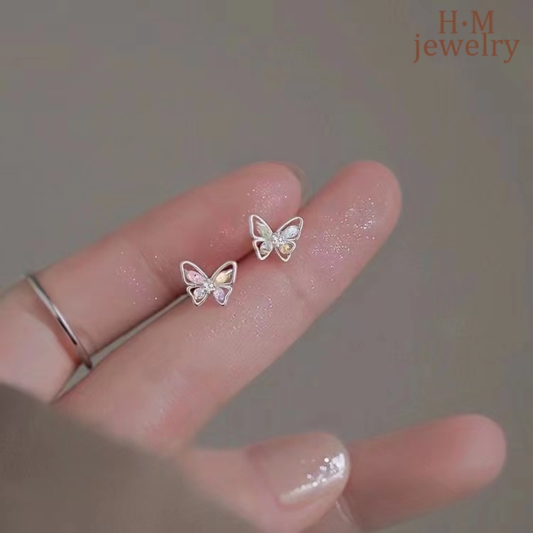 Anting Stud Butterfly Kristal Warna-Warni Untuk Perempuan