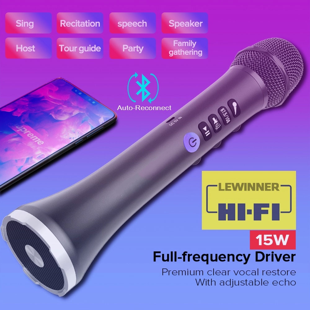 Lewinner Mikrofon Karaoke Wireless Bluetooth Speaker Portable KTV- L-698 - Black