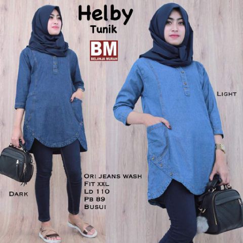 helby blouse wanita jeans wash original premium jurah