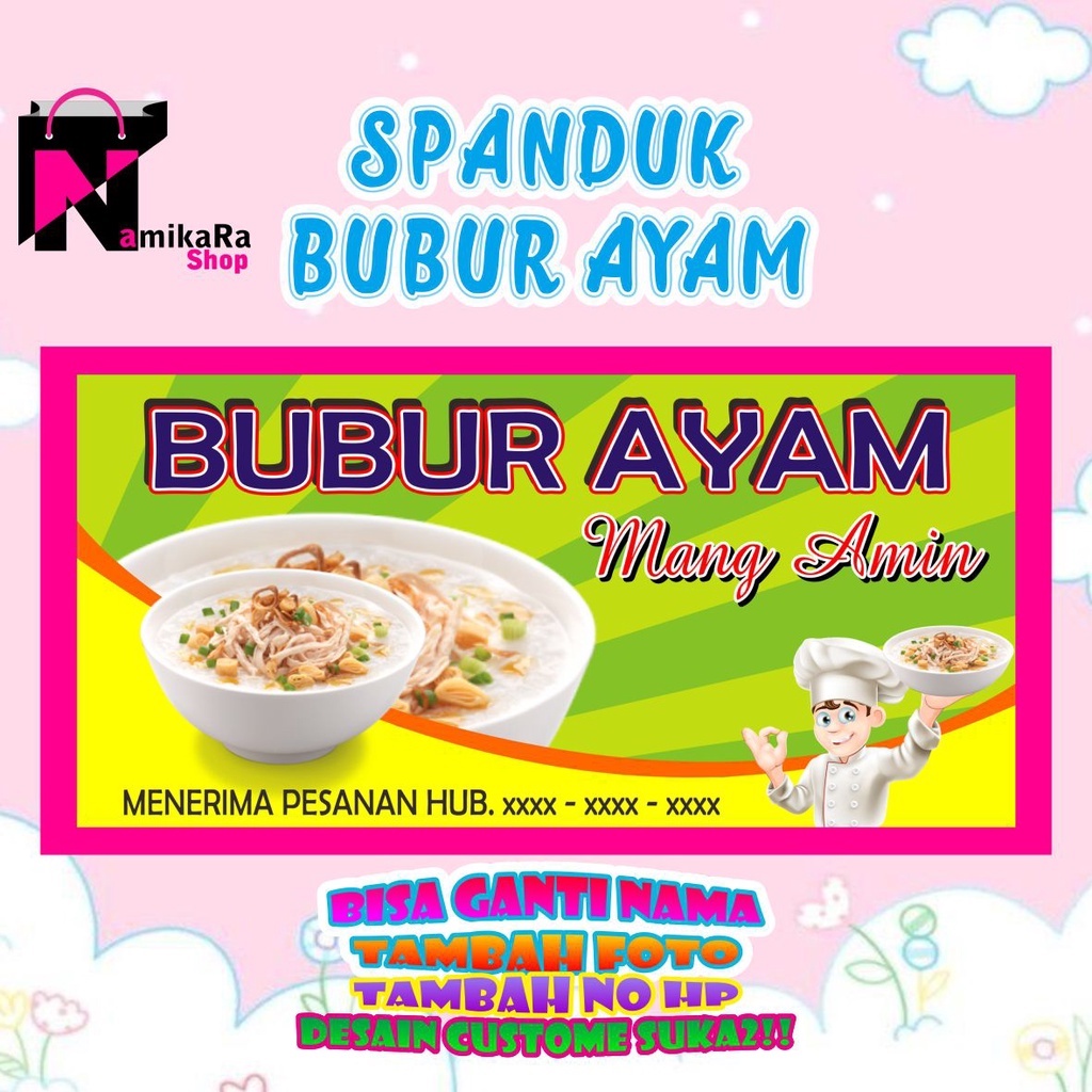 Banner Spanduk Backdrop Bubur Ayam / Banner Bubur Ayam Custome / Spanduk Bubur Ayam Ukuran 150x75 cm