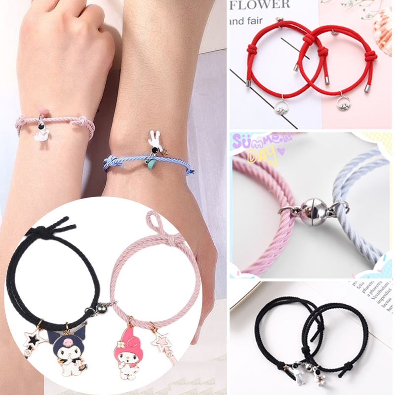 2 Pcs Gelang Couple Magnet Pasangan Liontin Kreatif Pesona Gelang Perhiasan Hadiah Kekasih/ Couple Magnetic Attract Braided Pasangan Gelang Tali Magnetik - PD