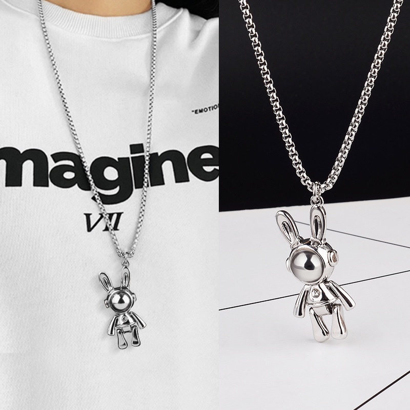 Kalung Dengan Liontin Bentuk Kelinci Bahan Titanium Steel Tahan Air Untuk Pria Dan Wanita