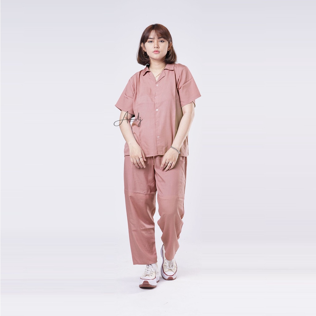 ONE SET BAJU TIDUR PIYAMA WANITA RAYON PIYAMA KANCING HITS PIYAMA KANCING BUSUI