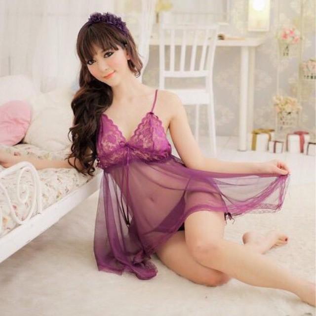 Ɛѵҽ Lingerie Sexy V Leher Wanita Bahan Jaring Renda Transparan Serat Eksotis 1086