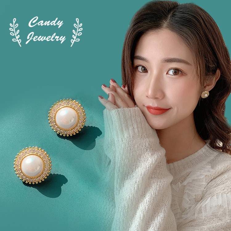 Anting Tusuk Gantung Bahan Sterling Silver 925 Desain Geometri Hias Mutiara Gaya Retro / Korea Untuk Wanita