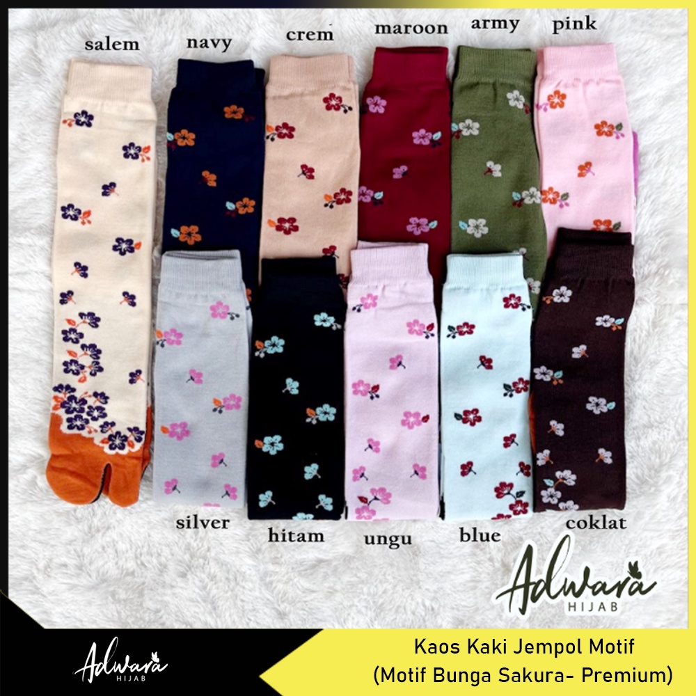 Kaos Kaki Jempol Muslimah Motif Bunga Sakura Tapak Hitam (Tebal dan Panjang)