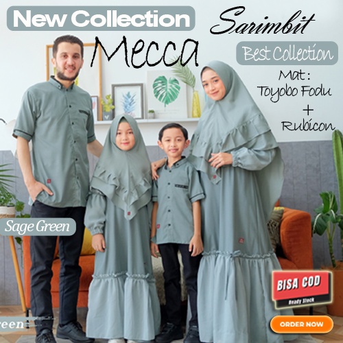 Baju Gamis Syar i Keluarga Sarimbit MECCA SAGE GREEN Bahan Toyobo Fodu Premium Set Khimar Hijab Prem
