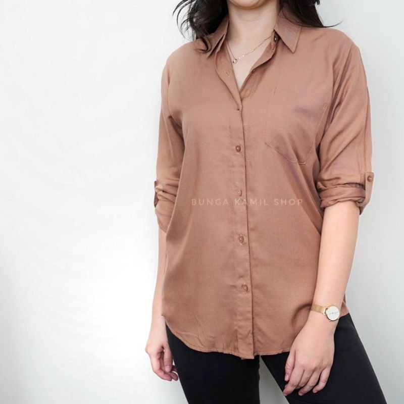 KEMEJA KATUN RAYON POLOS MOCCA BROWN