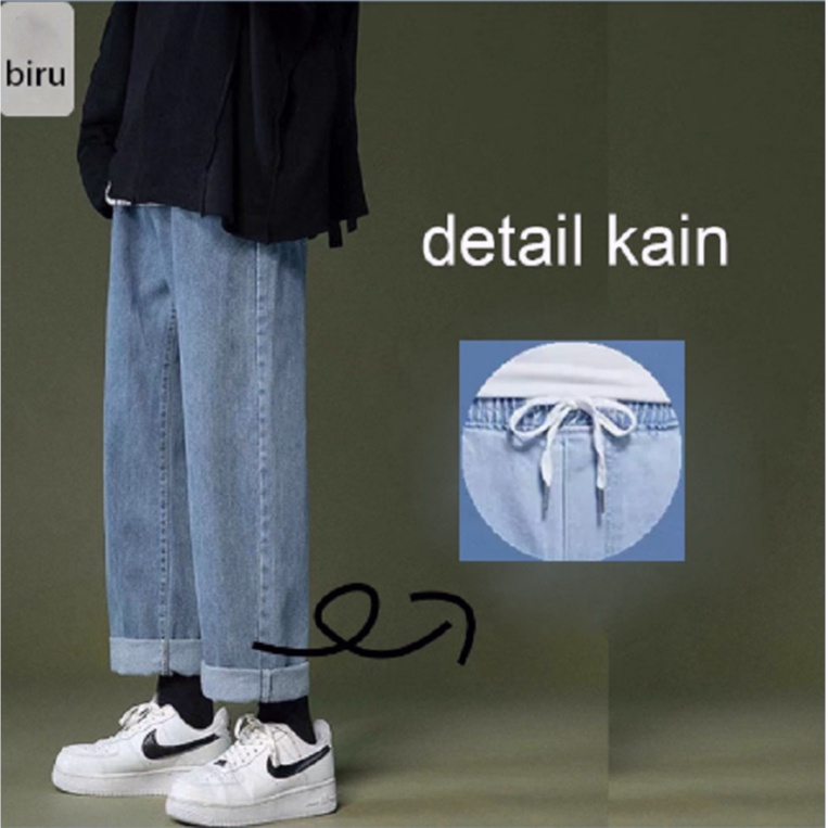 Versi Korea Longgar Pertengahan Pinggang Longgar Kasual Pria Jeans Panjang Celana Fashion Pria