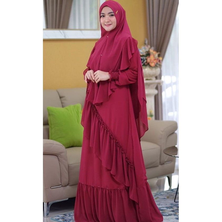 Madania Set - Gamis Muslim Simple dan Elegan (Dress + Khimar)