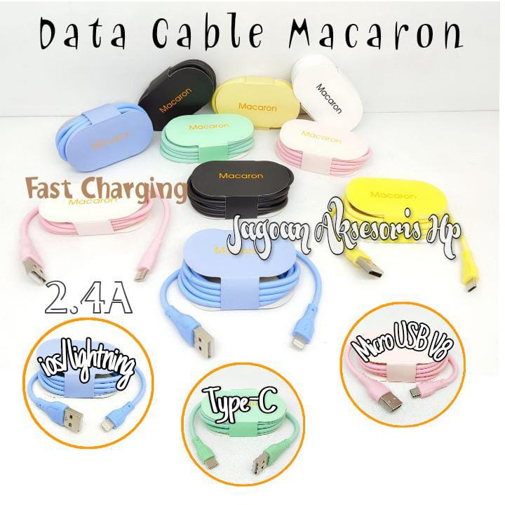 DCM Data Cable MACARON 2.4A Fast Charging Kabel Casan Micro iPhone TypeC Kabel Data Bulat