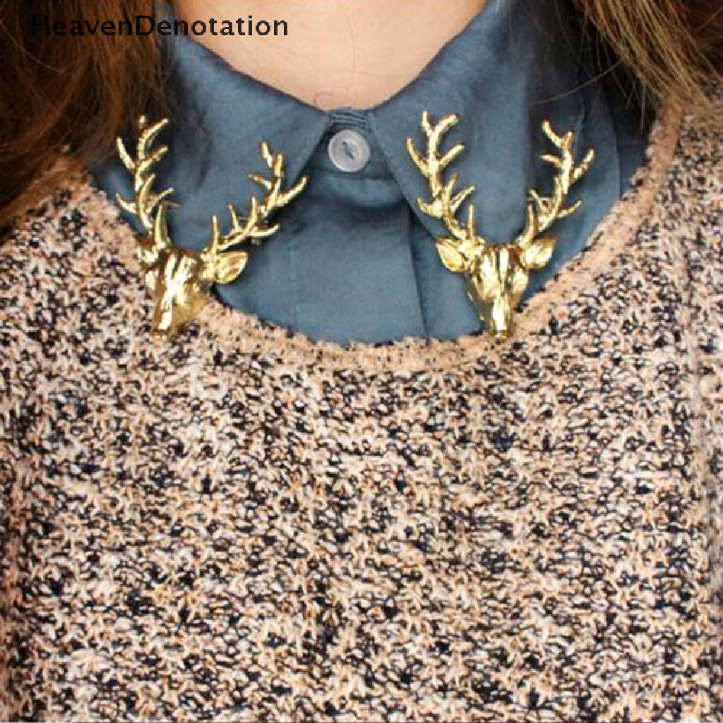 [HeavenDenotation] Unisex Animal Brooch Pin Cute Gold Plated Deer Antlers Head Collar Pins Brooches