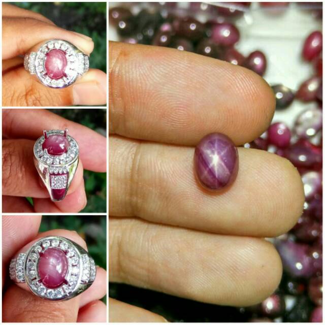 Natural ruby star asli ring perak mewah