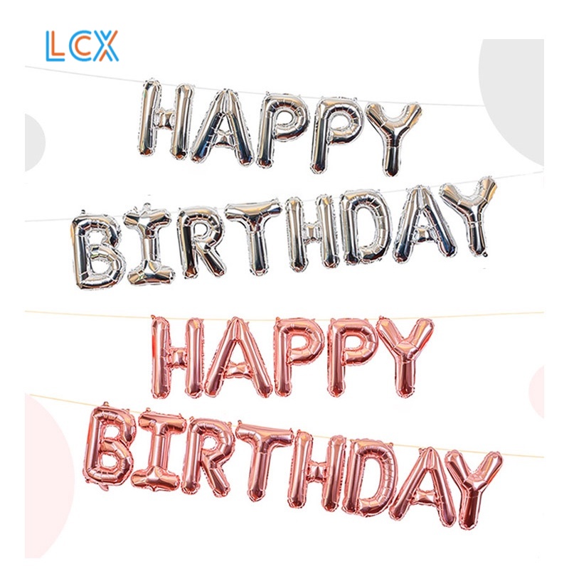 LCX Balon Foil Tulisan Happy Birthday Balon Foil Huruf Gold Warna Pelangi