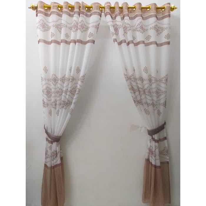 Promo Vitrase minimalis gorden tipis cocok utk hordeng print 2 Coklat muda