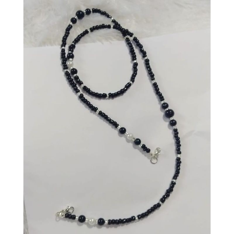 lanyard masker // strap masker // tali masker // kalung masker mote manik quinmika hitam premium
