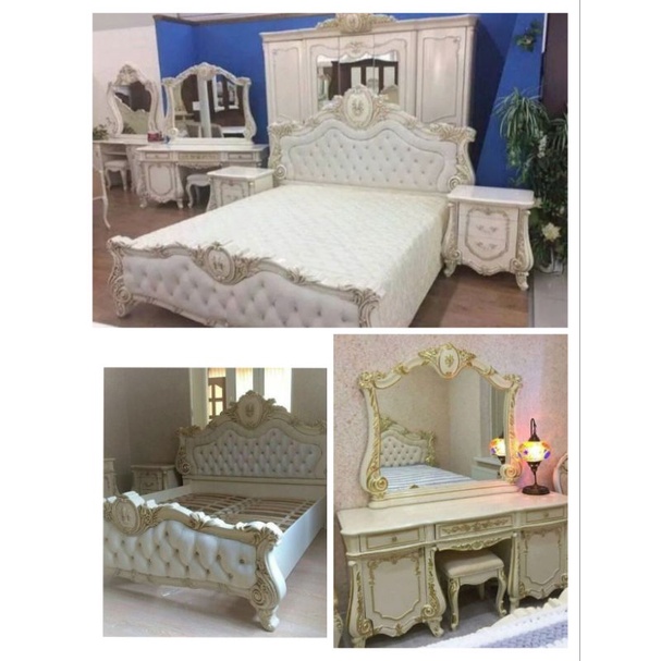 set kamar tidur mewah ukiran furniture Jepara lemari pakaian/dipan/meja rias