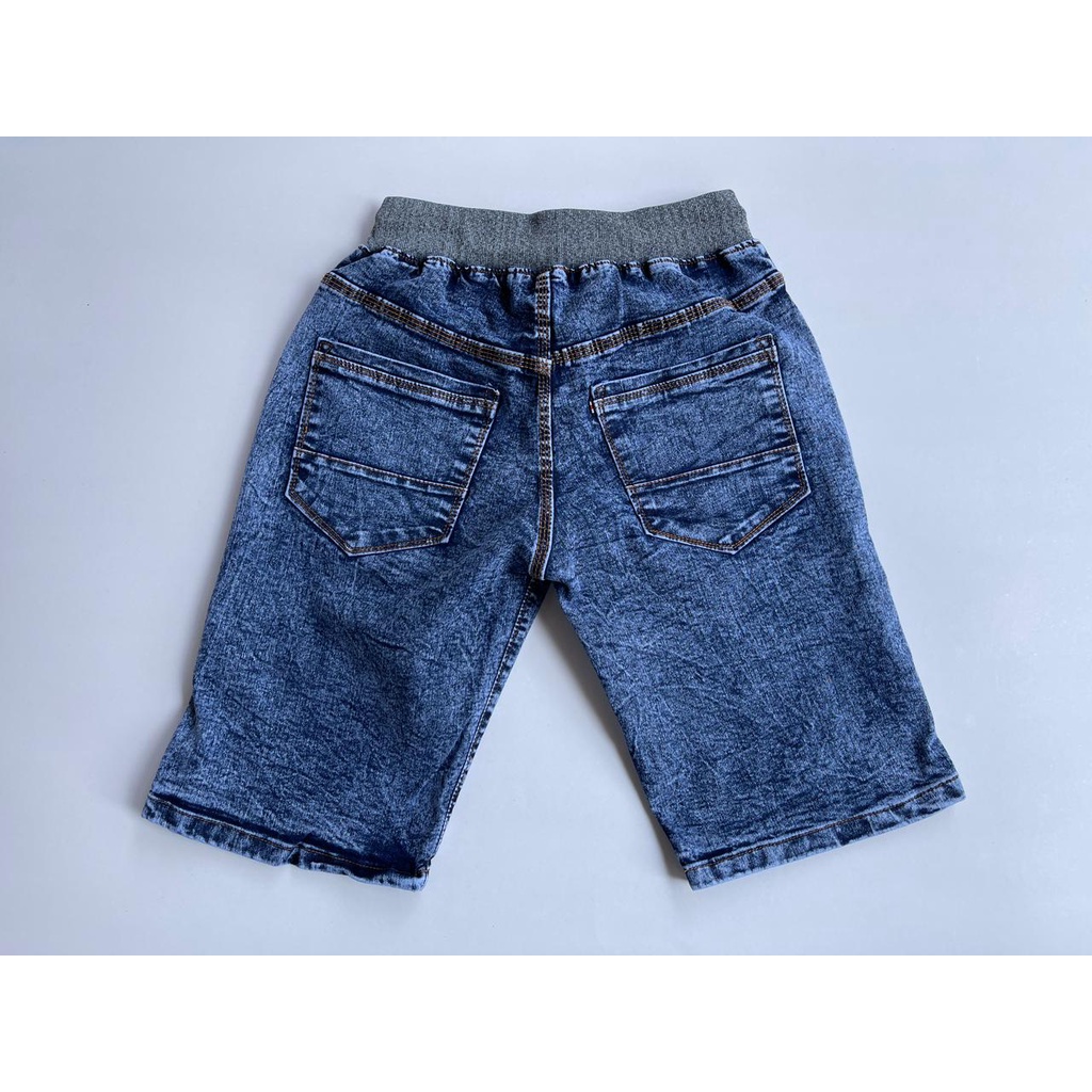 CELANA PENDEK PRIA JEANS KOLOR RIP PINGGANG KARET