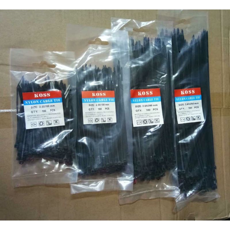 kabel ties hitam 100 pcs  nylon cable 2.5x100 cm 2.5x150cm 3.6x200cm 3.6x250cm 3.6x300cm