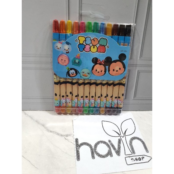 crayon putar panjang 12warna/krayon putar/rolling crayon/twist crayon/oil pastel-Tsum-Tsum