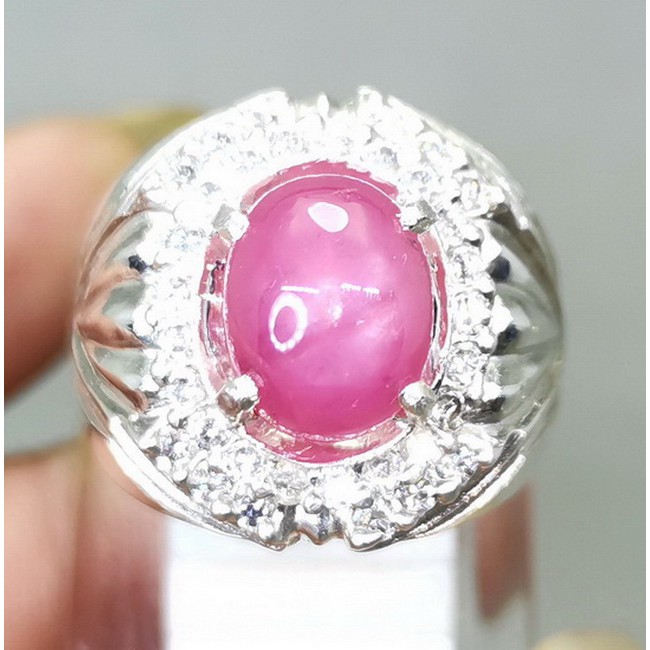 Cincin Batu Akik Natural Ruby Pink Merah Muda Perak