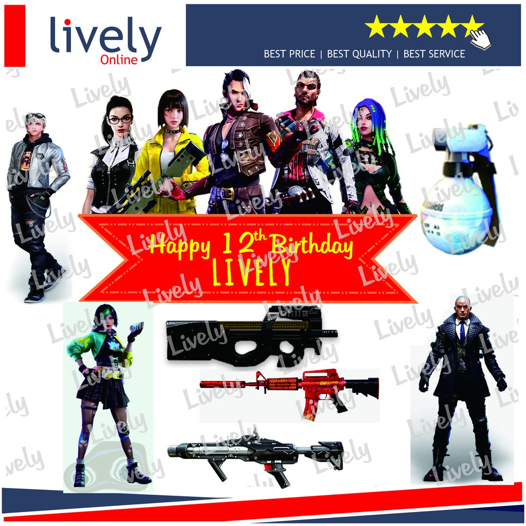 CUSTOM NAMA CAKE TOPPER KARAKTER FREE FIRE 05 HIASAN KUE HBD HAPPY BIRTHDAY