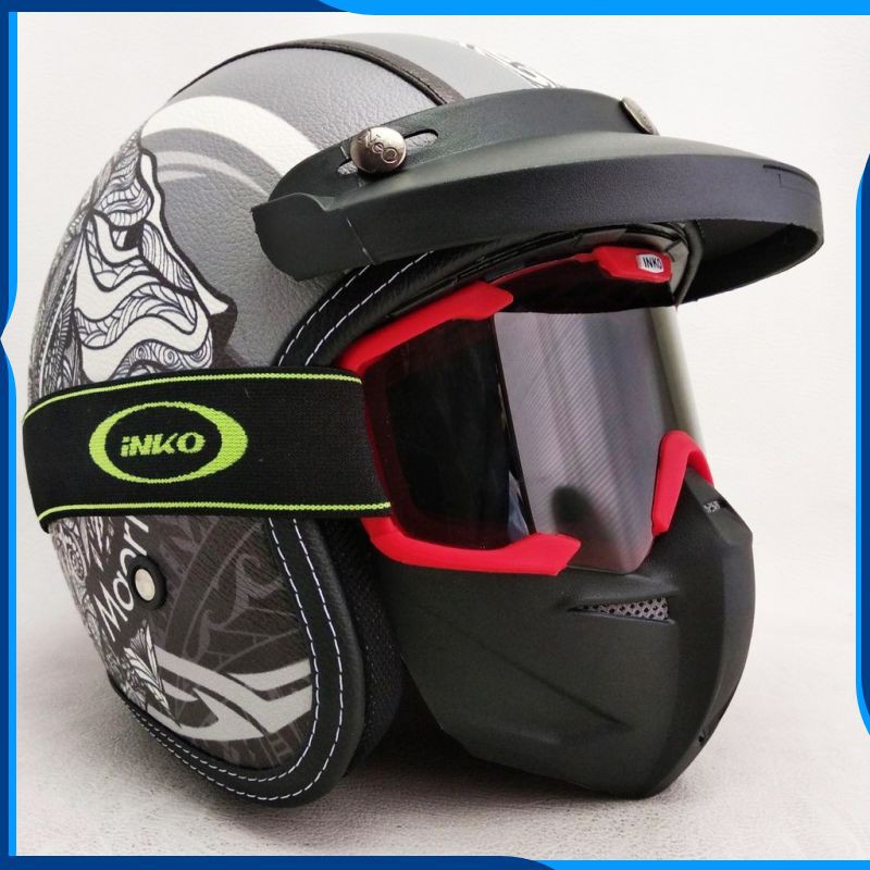 HELM MOTOR SNI - Helm Google Mask goggle mask Merek INKO dan TaffSPORT Motif Lion Of Maori Retro