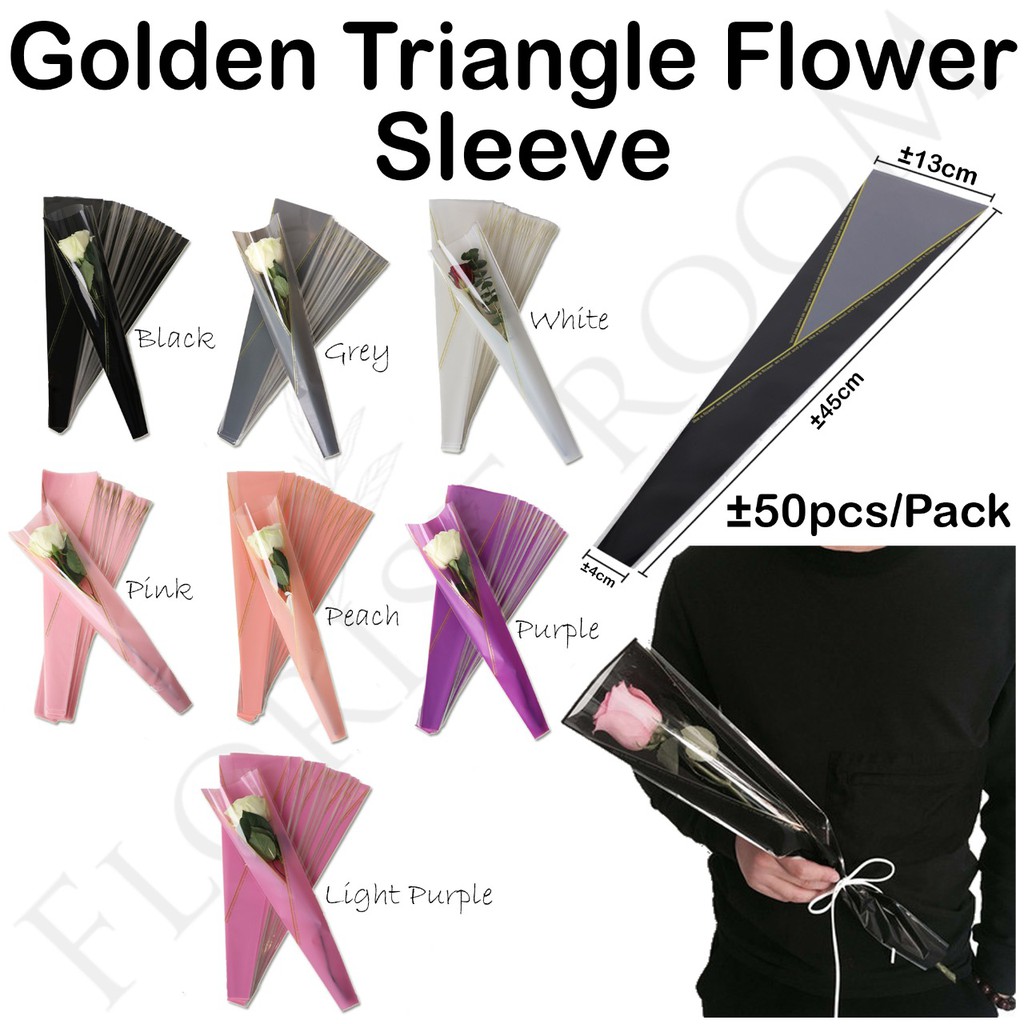 

Golden Triangle Flower Sleeve - Kantong Bunga - Barang Florist - Single Rose Box