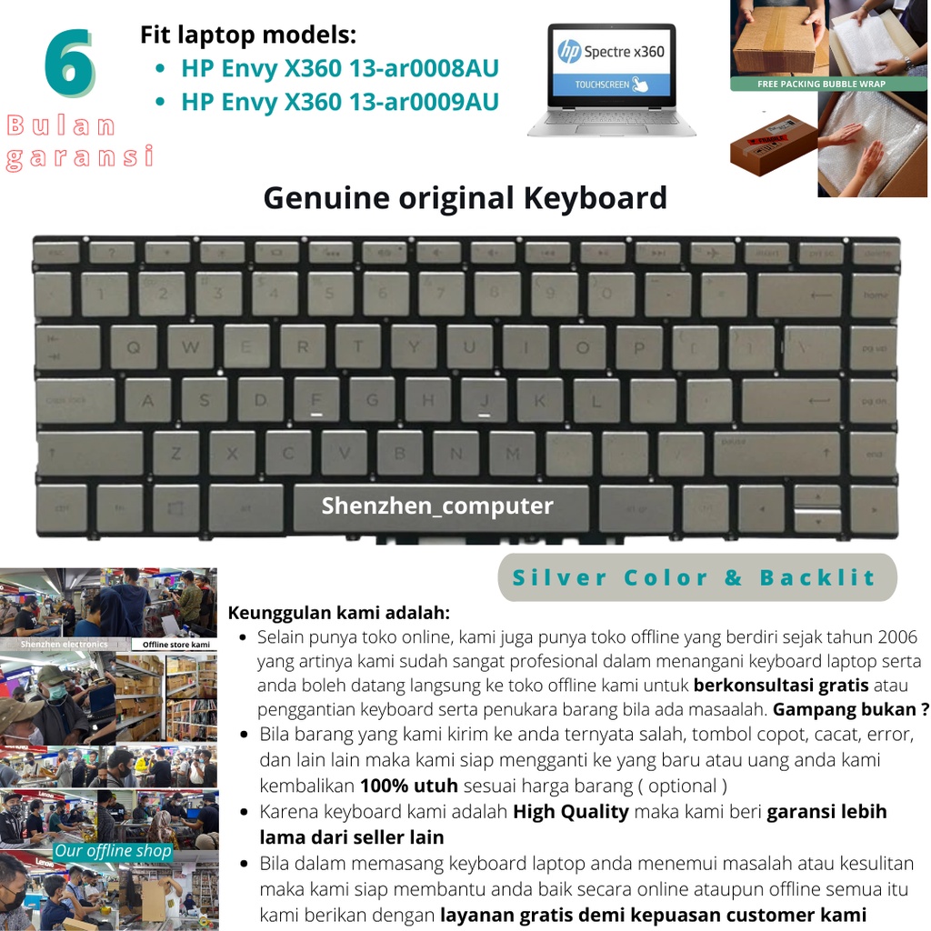 Keyboard HP Envy X360 13-ar0008AU 13-ar0009AU silver backlit - High Quality Laptop Keyboar