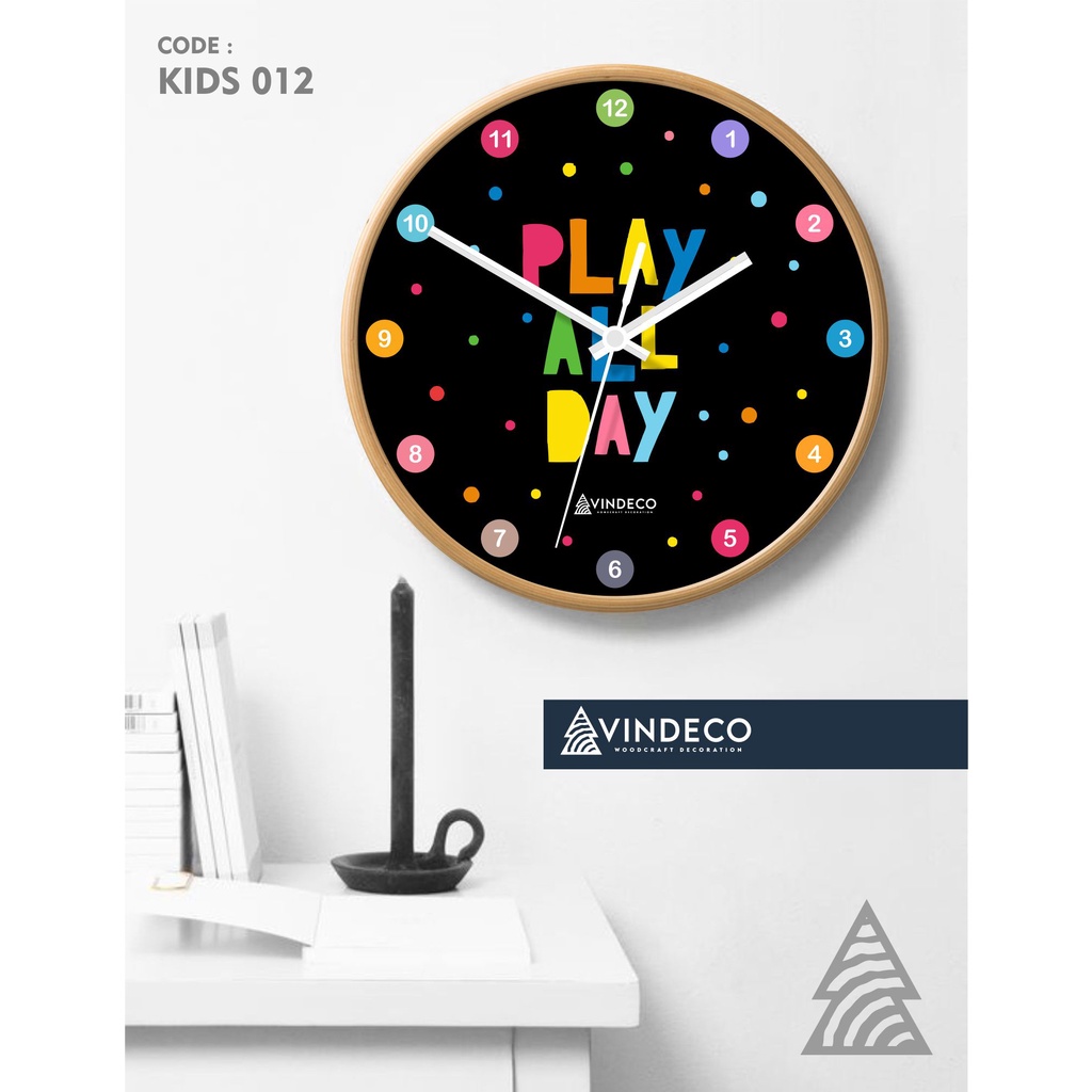 JAM DINDING KAYU / JAM DINDING ANAK / KADO ULTAH / KADO ANAK / JAM UNIK / JAM ANAK / VINDECO / KIDS-KIDS 012