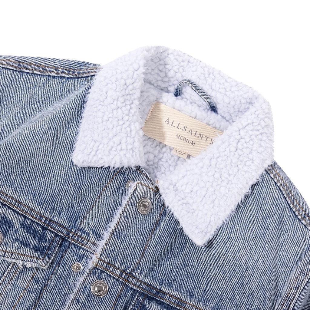 AllSaints Ilkley Sherpa-Lined Denim Jacket Washed Light Blue