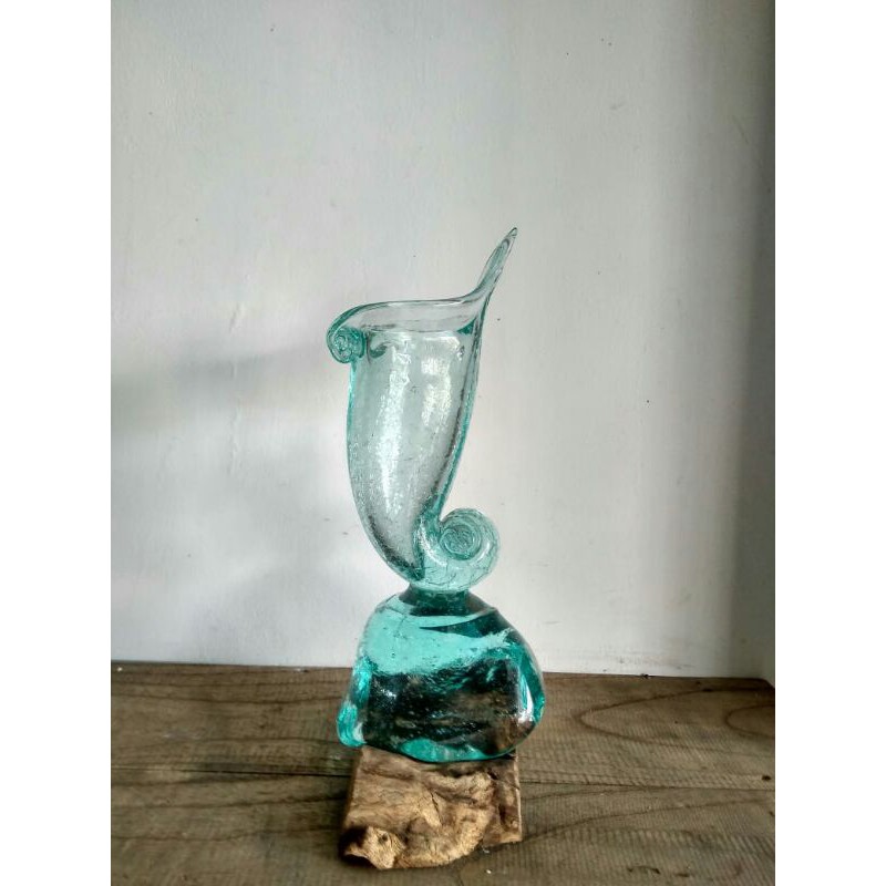 VAS BUNGA KACA UNIK MOTIF RETAK HANDMADE BALI