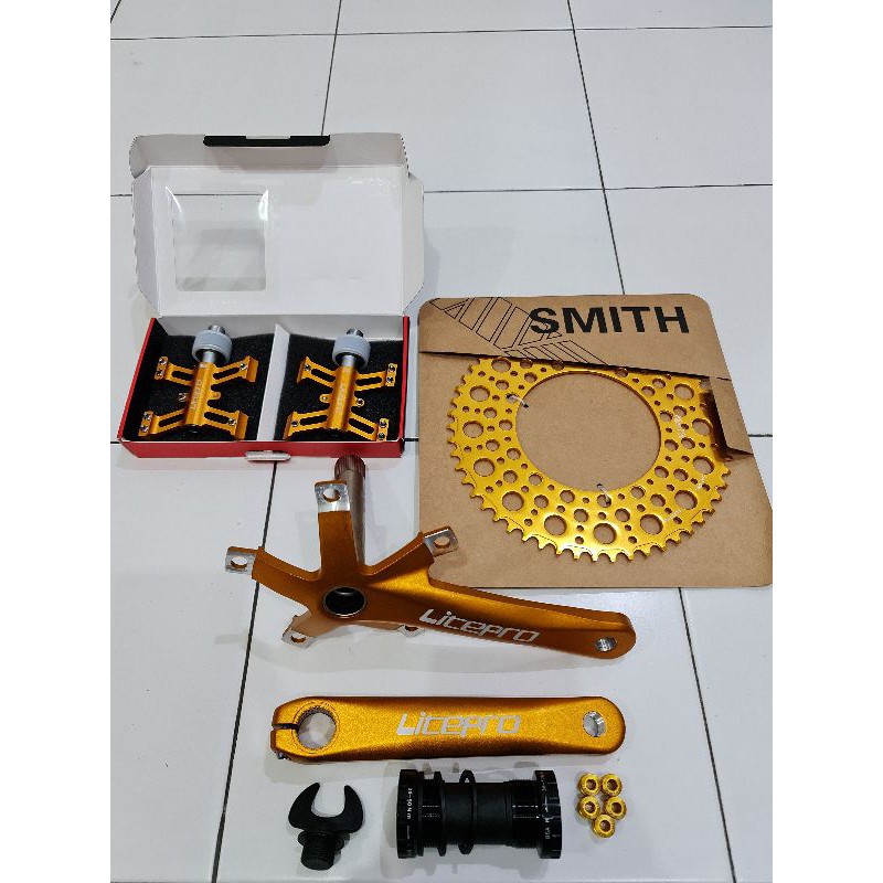 Paket Crankset Litepro Hollowtech 2 Chainring Bubble Smith Gold