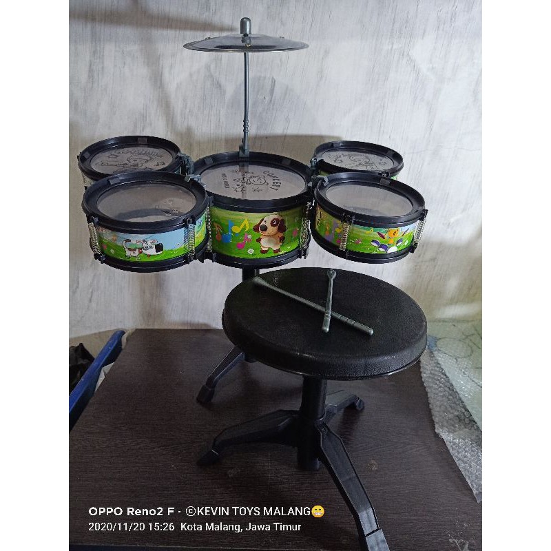 SH 1234 LITTLE JAZZ DRUM SET 6 IN 1 plus tempat duduk  / mainan drum jazz set anak ukuran sedang