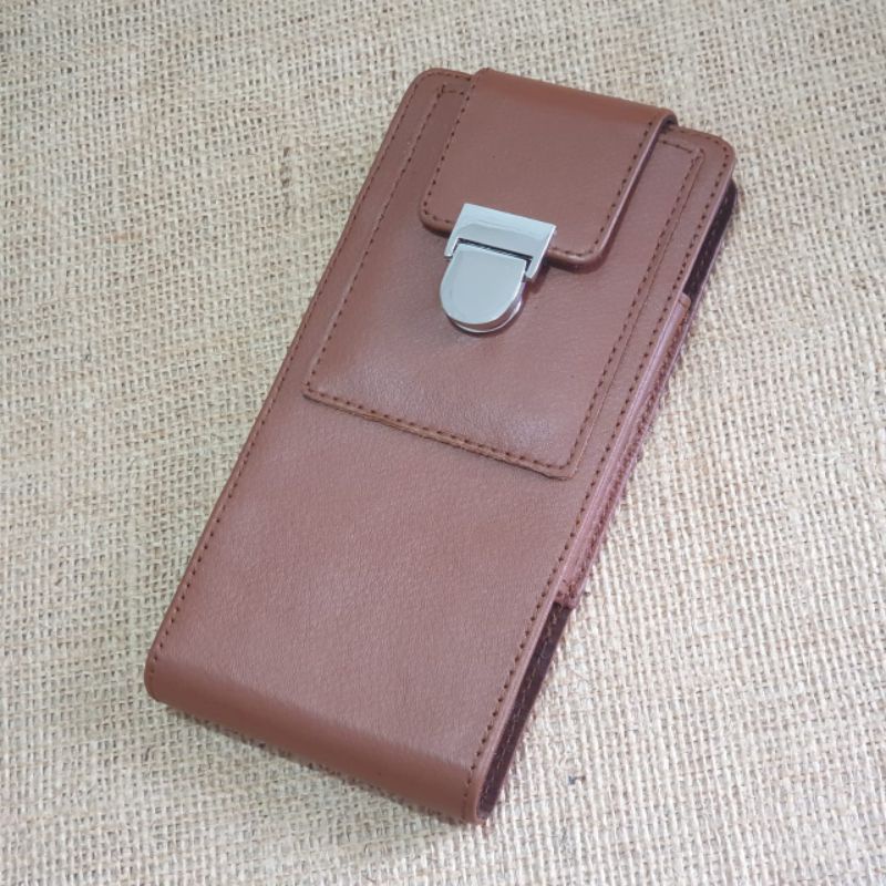 dompet hp universal kulit cokelat vertikal