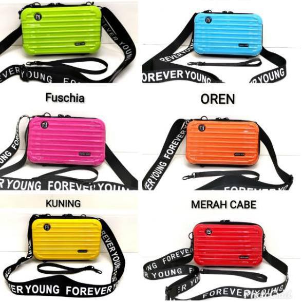 Terbaru SƘS Tas selempang koper mini Forever Young/Forever Love salur lurus _