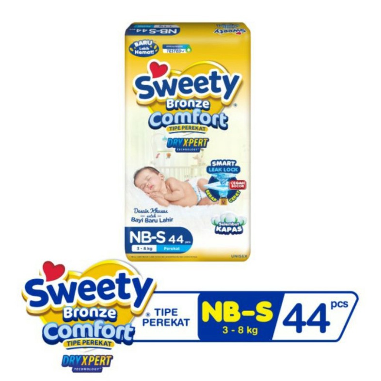 Popok Bayi | Mamypoko NBS-44 | Sweety NBS-44 | Bronze Comport Perekat DRY X-PERT NB-S44 NEWBORN Perekat