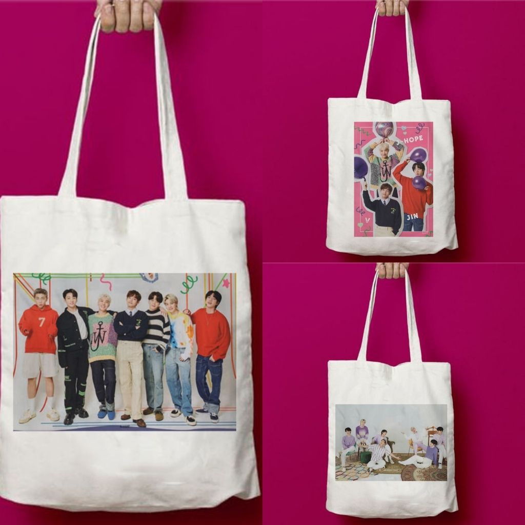 Totebag Tote Bag Jungkook Taehyung Park Jimin Army BTS Kpop Korea Wanita Kanvas Lucu