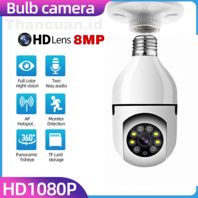 CCTV Lampu V380 Pro 8MP Kamera CCTV Wifi Lampu CCTV 360 PTZ & Memory Card