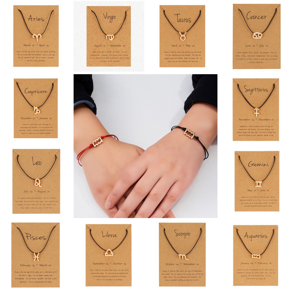 Gelang Tali Desain Zodiak Zodiac Merah Hitam bagus cantik lucu Adjustable Untuk Pasangan/Pria/Wanita