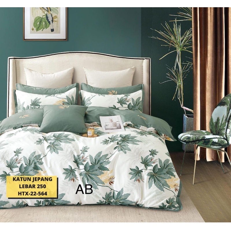 kain sprei meteran katun jepang motif daun minimalis