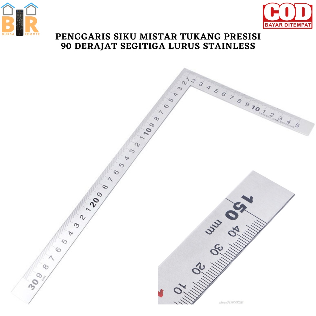 Penggaris Mistar Siku 90 Derajat Stainless Angle Ruler Segitiga Lurus