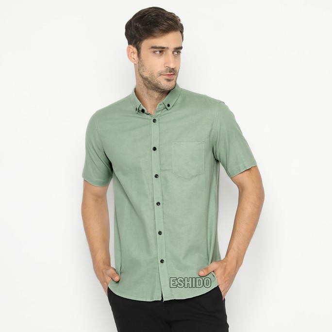 Kemeja Hijau Mint Pria Lengan Pendek