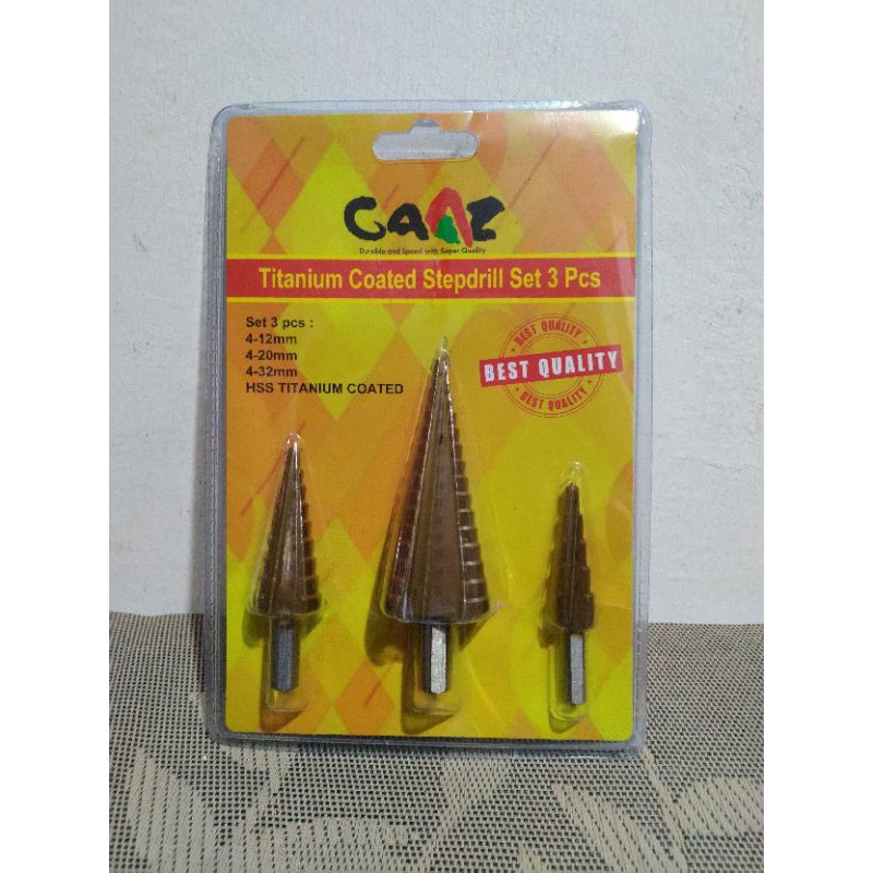 Mata bor step drill 3pcs HSS titanium coated pagoda spiral kerucut payung stepdrill