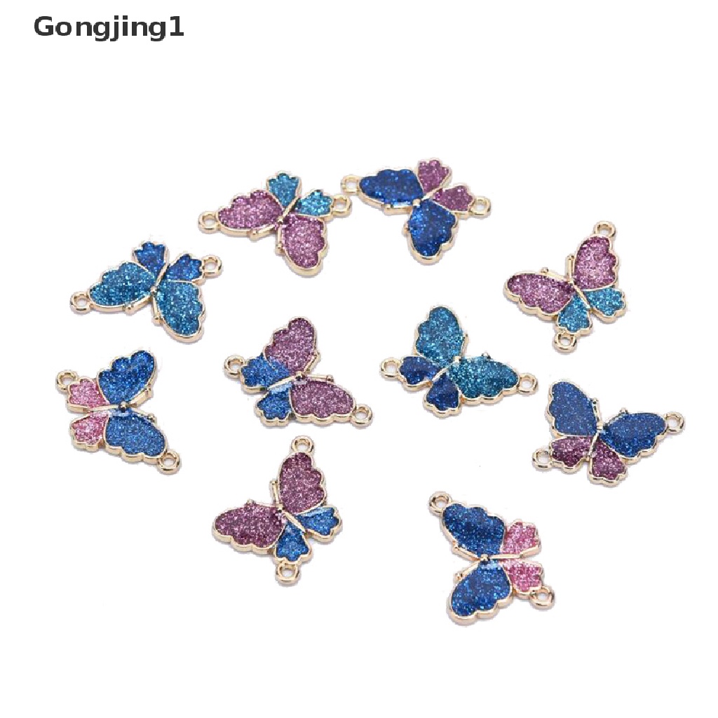 Gongjing1 10Pcs / Kantong Liontin Butterfly Enamel Berkilau Untuk Membuat Perhiasan DIY Charms