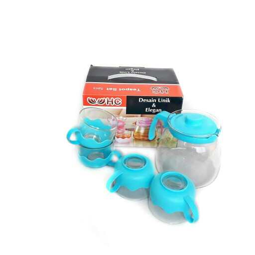 Ahb Tea Pot Set 5in1 Teko Kaca Tempat Minum Teh Teko Set Cangkir Kaca Teapot Gelas Cafe Souvenir Igd