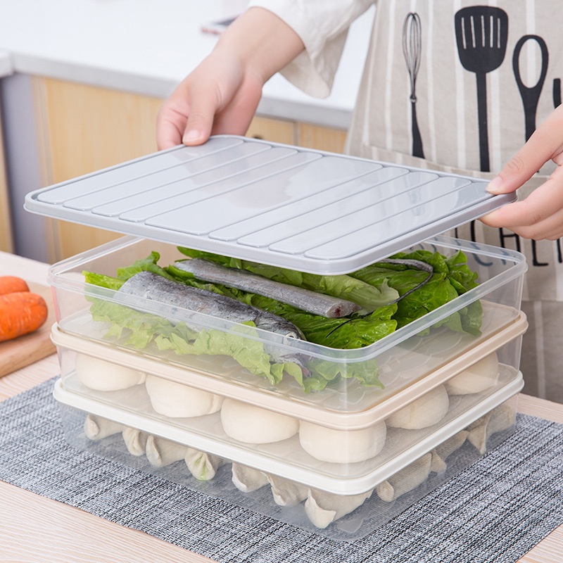 Kitchen Transparent Plastic Square Single-layer Dumplings Vegetable Egg Stackable Storage Box With Lid