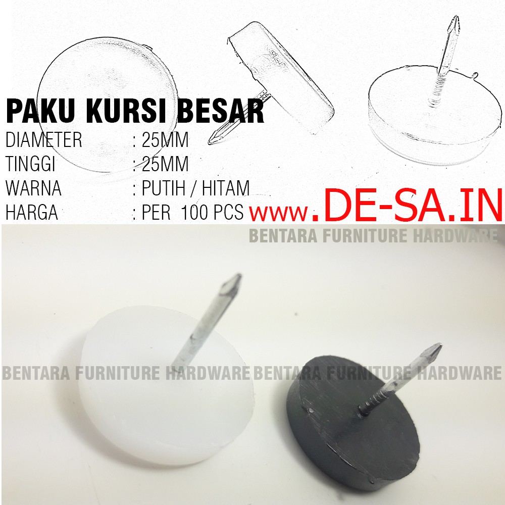 100 x PAKU KURSI BESAR DIAMETER 25MM MEJA -  PAKU PLASTIK BESI NAIL GLIDER GLIDE GLINDIT CHAIR TABLE