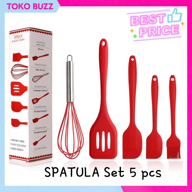 SPATULA SILIKON Tahan Panas 5 in 1 Alat Masak Sutil UTENSIL PREMIUM KT-047 Alat Kocok Telur Telor Penggorengan Kuas Kue Adonan